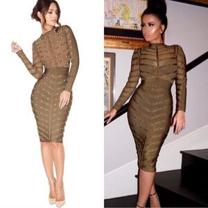 House of CB Kaori Midi Khaki Dress Green Size M